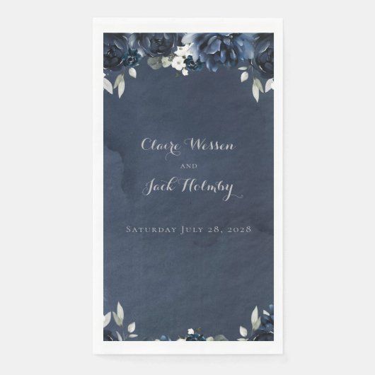 Navy Peony Wedding Long 3 Ply Dinner Napkins Servet (Voorkant)