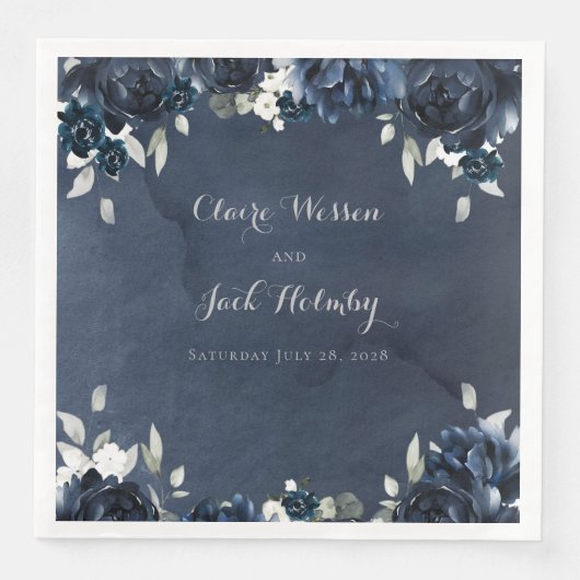Navy Peony Wedding Square 8-inch diners Servet (Voorkant)