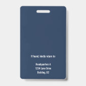 Navy Personalized Employee Company ID Badge (Back)