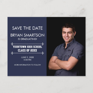 Navy Personalized Photo Afstuderen Save the Date Briefkaart