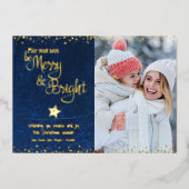 Navy Photo Days Be Merry Bright Script Echt Goud Folie Feestdagenkaart (Voorkant)