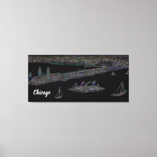Navy Pier van het meer van Chicago 1920 neonkunst Canvas Afdruk