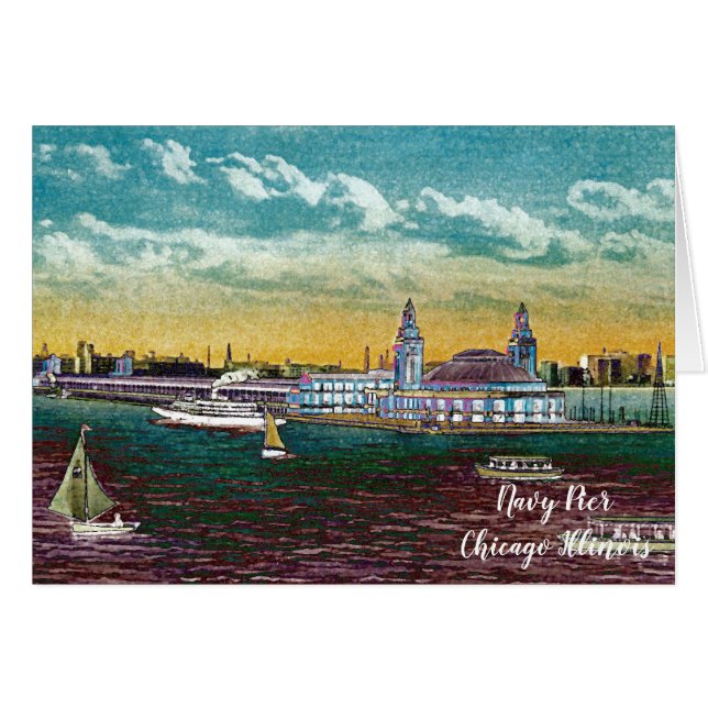 Navy Pier van Lake Chicago Kunst van de Waterverf  (Voorkant Horizontaal)