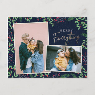 Navy Pine Berries Merry All Multiple Photo Feestdagenkaart