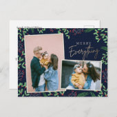 Navy Pine Berries Merry All Multiple Photo Feestdagenkaart (Voorkant / Achterkant)