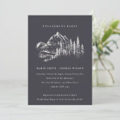 Navy Pine Bossen Mountain Sketch Verloving Invite Bedankkaart (Staand voorkant)