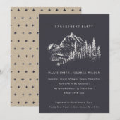 Navy Pine Bossen Mountain Sketch Verloving Invite Bedankkaart (Voorkant / Achterkant)