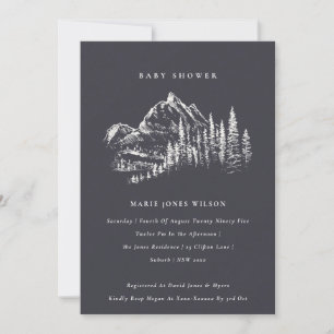 Navy Pine Mountain Sketch Baby shower Invite Bedankkaart