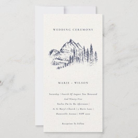 Navy Pine Woods Mountain Sketch Wedding Invitation (Devant)