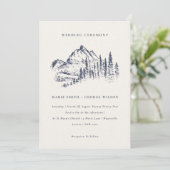 Navy Pine Woods Mountain Sketch Wedding Invitation (Debout devant)