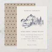 Navy Pine Woods Mountain Sketch Wedding Invitation (Devant / Derrière)