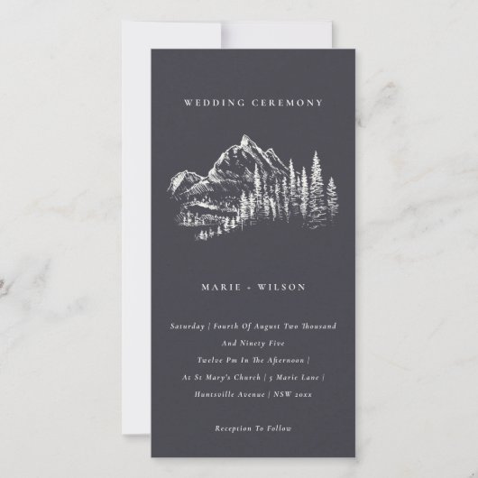 Navy Pine Woods Mountain Sketch Wedding Invitation (Devant)