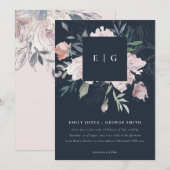 NAVY PINK BLUSH WATERVERF FLORAL WEDDING INVITE BEDANKKAART (Voorkant / Achterkant)