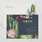 NAVY PINK FLORAL DESERT CACTI FAUNA BEWAREN DE DAT AANKONDIGINGSKAART (Voorkant / Achterkant)