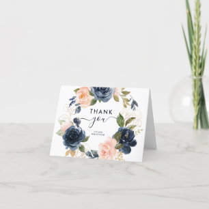 Navy Pink Floral Wreated Baby shower Bedankkaart