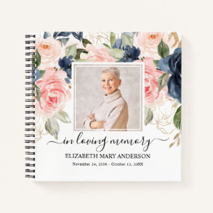 Navy Pink Foto Funeral Waterverf Guest Book Notitieboek
