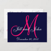 Navy Pink Save the Date Custom Monogram Briefkaart (Voorkant / Achterkant)