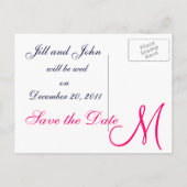 Navy Pink Save the Date Custom Monogram Briefkaart (Achterkant)