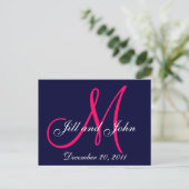 Navy Pink Save the Date Custom Monogram Briefkaart (Staand voorkant)