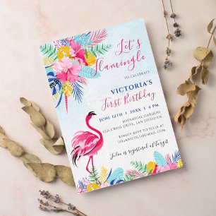 Navy Pink Tropical Wild Forest Flower Verjaardag Kaart