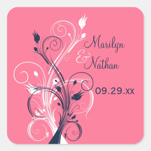 Navy Pink White Floral 1,5-inch bruiloft Sticker (Voorkant)