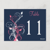 Navy Pink White Floral Table Number Briefkaart (Achterkant)