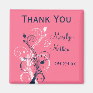 Navy Pink White Floral Wedding Favor Magnet Magneet