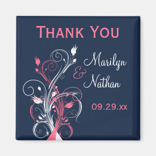 Navy Pink White Floral Wedding Favor Magnet Magneet