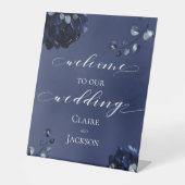 Navy Pioen Assemblage Welkom op onze bruiloft Reclamebord Met Voetstuk (Voorkant)