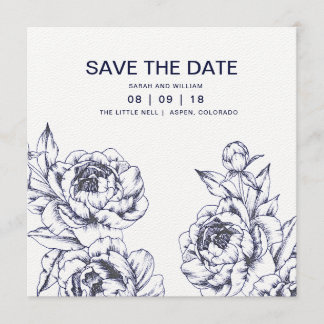 Navy Pioen Eenvoudig Bewaar de Datum Save The Date