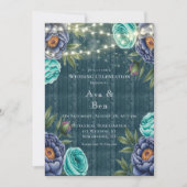 Navy pioenen & turquoise Roos bruiloft Kaart (Voorkant)