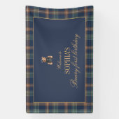 Navy Plaid Teddy Bear Girl Birthday Banner  (Verticaal)