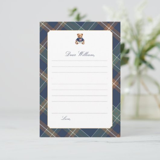 Navy Plaid Teddy Bear Time Capsule Card Kaart (Staand voorkant)