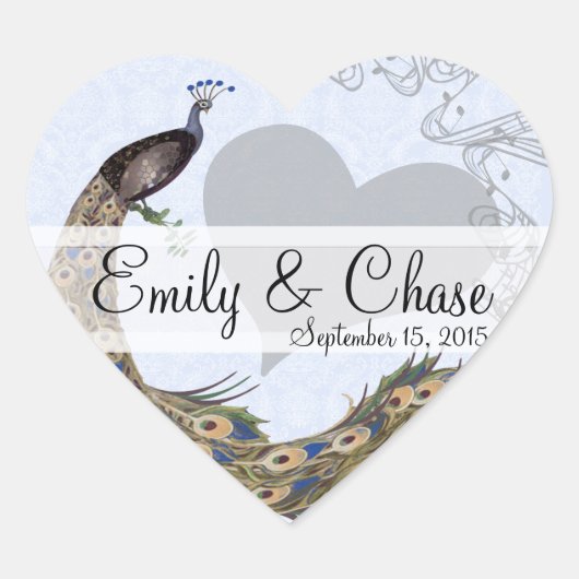 Navy Plum Peacock Feathers Bruiloft Sticker (Voorkant)