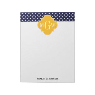 Navy Polka Dot Goldenrod Quatrefoil 3 Monogram Notitieblok