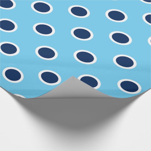 Navy Polka Dot Pattern on Light Blue Gift Wrap Cadeaupapier (Hoek)