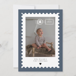 Navy Postzegel Baby's 1e Kerstmis Foto Feestdagenkaart