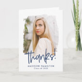 Navy | Preppy Script Photo Afstuderen Bedankkaart (Voorkant)