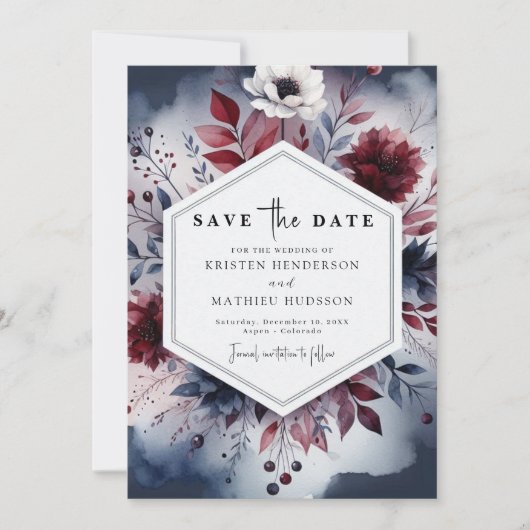 Navy Printable Bourgogne Save The Date (Voorkant)