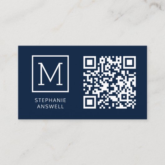 Navy QR Code Minimal Logo Professional Visitekaartje (Voorkant)