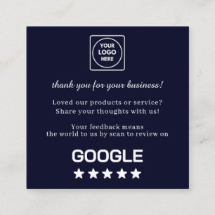 Navy QR Google Reviews Aangepaste Dank Link Vierkante Visitekaartje