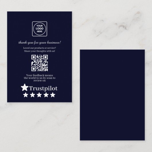 Navy QR | Trustpilot Business Thank You Link Informatiekaartje (Voorkant / Achterkant)