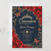 Navy Red Gold Quinceanera Kaart (Voorkant)