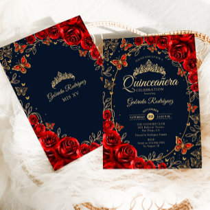 Navy Red Gold Quinceanera Kaart