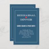 Navy Red Heart Wedding Rehearsal Dinner Invites Kaart (Voorkant / Achterkant)