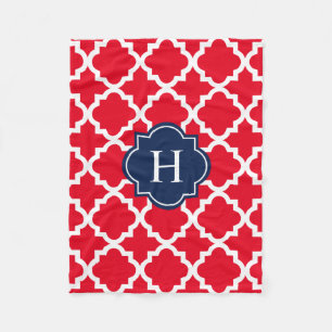 Navy & Red Monogram Fleece Blanket
