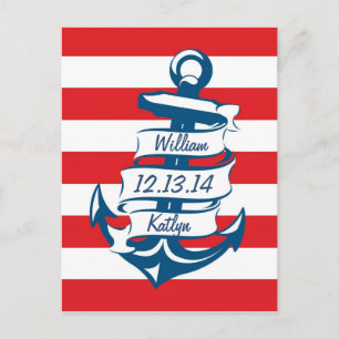 Navy/Red Nautical Theme Save the Date Briefkaart