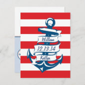 Navy/Red Nautical Theme Save the Date Briefkaart (Voorkant / Achterkant)