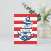 Navy/Red Nautical Theme Save the Date Briefkaart (Staand voorkant)