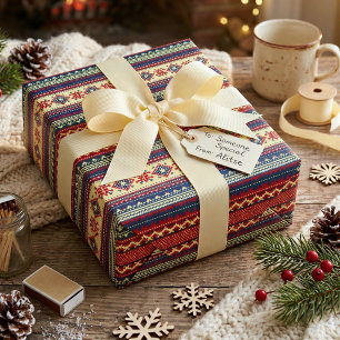 Navy Red Nordic Ugly Christmas Sweater Gift Wrap Cadeaupapier